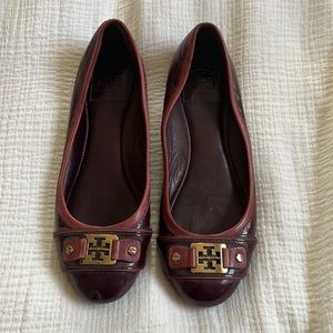 Tory Burch Burgundy Flats with Gold Accents